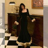 Niulatu Mermaid Square Neckline Black Prom Dresses Birthday Outfits Evening Gowns SD1132