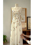 Niulatu A line Spaghetti Straps Ivory Floral Satin Prom Dresses Birthday Outfits Evening Gown SD1136