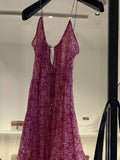 Niulatu A line Straps Ruffled Hot Pink Floor Length Floral Beach Dress Women's Vacation Dresses SD1137