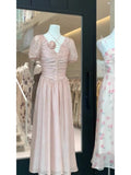 Niulatu A line V Neckline Pink Chiffon Beach Dress Women's Vacation Dresses SD1144