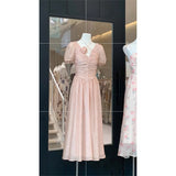 Niulatu A line V Neckline Pink Chiffon Beach Dress Women's Vacation Dresses SD1144