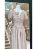 Niulatu A line V Neckline Pink Chiffon Beach Dress Women's Vacation Dresses SD1144