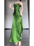Niulatu Sheath Spaghetti Straps Green Satin Beach Dress Women's Vacation Dresses SD1145