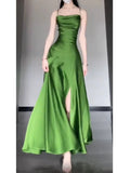 Niulatu Sheath Spaghetti Straps Green Satin Beach Dress Women's Vacation Dresses SD1145