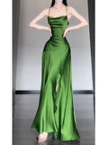 Niulatu Sheath Spaghetti Straps Green Satin Beach Dress Women's Vacation Dresses SD1145