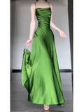 Niulatu Sheath Spaghetti Straps Green Satin Beach Dress Women's Vacation Dresses SD1145