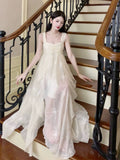Niulatu French High Low Square Neckline Christmas Dress Ivory Birthday Dresses Birthday Outfits SD1148
