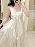 Niulatu French High Low Square Neckline Christmas Dress Ivory Birthday Dresses Birthday Outfits SD1148