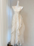 Niulatu French High Low Square Neckline Christmas Dress Ivory Birthday Dresses Birthday Outfits SD1148
