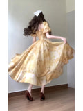 Niulatu French A line Square Neckline Yellow Holiday Dress Floral Birthday Dresses Birthday Outfits SD1149