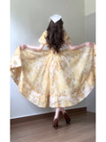 Niulatu French A line Square Neckline Yellow Holiday Dress Floral Birthday Dresses Birthday Outfits SD1149