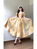Niulatu French A line Square Neckline Yellow Holiday Dress Floral Birthday Dresses Birthday Outfits SD1149