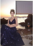 Niulatu Sheath Spaghetti Straps Blue Sequin Beach Dress Women's Vacation Dresses Prom Dress SD1152