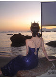 Niulatu Sheath Spaghetti Straps Blue Sequin Beach Dress Women's Vacation Dresses Prom Dress SD1152