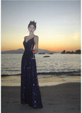 Niulatu Sheath Spaghetti Straps Blue Sequin Beach Dress Women's Vacation Dresses Prom Dress SD1152