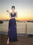 Niulatu Sheath Spaghetti Straps Blue Sequin Beach Dress Women's Vacation Dresses Prom Dress SD1152