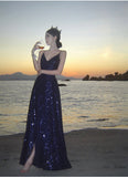 Niulatu Sheath Spaghetti Straps Blue Sequin Beach Dress Women's Vacation Dresses Prom Dress SD1152