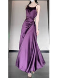 Niulatu Sheath Spaghetti Straps Grape Satin Birthday Dresses Night Party Dress SD1156