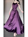 Niulatu Sheath Spaghetti Straps Grape Satin Birthday Dresses Night Party Dress SD1156