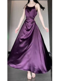 Niulatu Sheath Spaghetti Straps Grape Satin Birthday Dresses Night Party Dress SD1156