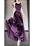 Niulatu Sheath Spaghetti Straps Grape Satin Birthday Dresses Night Party Dress SD1156