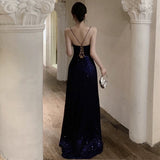 Niulatu Sheath Spaghetti Straps Navy Blue Sequin Beach Dress Women's Vacation Dresses Birthday Dress SD1157