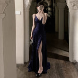 Niulatu Sheath Spaghetti Straps Navy Blue Sequin Beach Dress Women's Vacation Dresses Birthday Dress SD1157