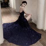 Niulatu Sheath Spaghetti Straps Navy Blue Sequin Beach Dress Women's Vacation Dresses Birthday Dress SD1157