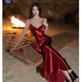 Niulatu Sheath Spaghetti Straps Red Backless Satin Birthday Dresses Prom Dress SD1158