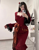 Niulatu Mermaid Square Neckline Christmas Dress Burgundy Birthday Dresses Birthday Outfits SD1161