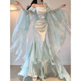 Niulatu Mermaid Spaghetti Straps Light Green Chiffon Long Prom Dress Birthday Dresses Birthday Outfits SD1164