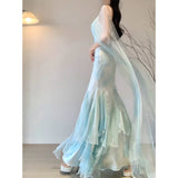Niulatu Mermaid Spaghetti Straps Light Green Chiffon Long Prom Dress Birthday Dresses Birthday Outfits SD1164