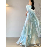 Niulatu Mermaid Spaghetti Straps Light Green Chiffon Long Prom Dress Birthday Dresses Birthday Outfits SD1164