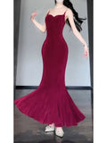 Niulatu Mermaid Spaghetti Straps Christmas Dress Burgundy Prom Dresses Birthday Outfits SD1169