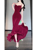 Niulatu Mermaid Spaghetti Straps Christmas Dress Burgundy Prom Dresses Birthday Outfits SD1169
