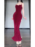 Niulatu Mermaid Spaghetti Straps Christmas Dress Burgundy Prom Dresses Birthday Outfits SD1169