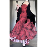 Niulatu Mermaid Off The Shoulder Floral Red Long Sleeves Party Dresses Birthday Outfits SD1172