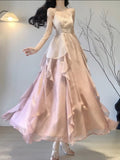 Niulatu Mermaid Spaghetti Straps Ombre Pink Chiffon Dress Long Prom Dresses Birthday Outfits SD1173
