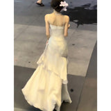 Niulatu Mermaid Spaghetti Straps Ivory Long Prom Dresses Night Dress Birthday Outfits SD1174