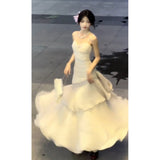 Niulatu Mermaid Spaghetti Straps Ivory Long Prom Dresses Night Dress Birthday Outfits SD1174