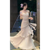 Niulatu Mermaid Spaghetti Straps Ivory Long Prom Dresses Night Dress Birthday Outfits SD1174