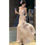 Niulatu Mermaid Spaghetti Straps Ivory Long Prom Dresses Night Dress Birthday Outfits SD1174