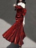 Niulatu Mermaid Spaghetti Straps Burgundy Long Prom Dresses Christmas Night Dress Birthday Outfits SD1175