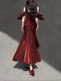 Niulatu Mermaid Spaghetti Straps Burgundy Long Prom Dresses Christmas Night Dress Birthday Outfits SD1175