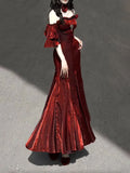 Niulatu Mermaid Spaghetti Straps Burgundy Long Prom Dresses Christmas Night Dress Birthday Outfits SD1175