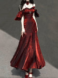 Niulatu Mermaid Spaghetti Straps Burgundy Long Prom Dresses Christmas Night Dress Birthday Outfits SD1175