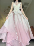 Niulatu A line Ombre Pink Chiffon Dress Long Prom Dresses Night Dress Birthday Outfits SD1176
