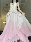 Niulatu A line Ombre Pink Chiffon Dress Long Prom Dresses Night Dress Birthday Outfits SD1176