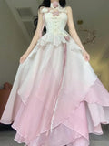 Niulatu A line Ombre Pink Chiffon Dress Long Prom Dresses Night Dress Birthday Outfits SD1176