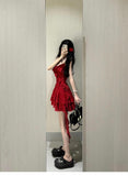 Niulatu A line Spaghetti Straps Red Short Ruffles Skirt Birthday Dresses Birthday Outfits SD1177
